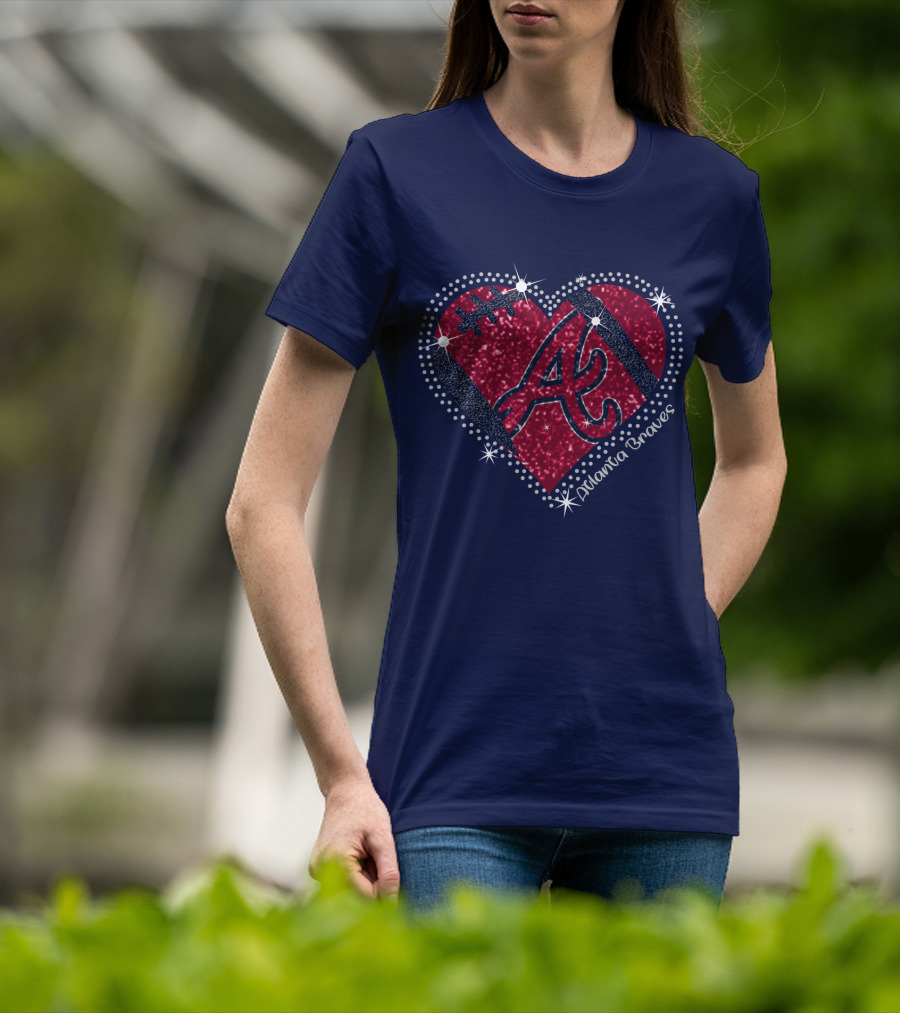 Atlanta Braves Heart With Sparkling Baseball T-Shirt
