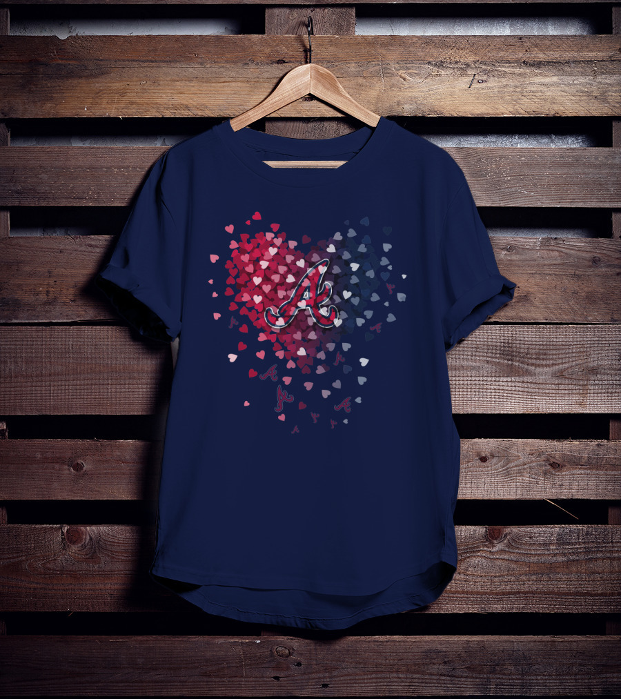 Atlanta Braves Heart Logo With Falling Hearts In Red And Blue T-Shirt