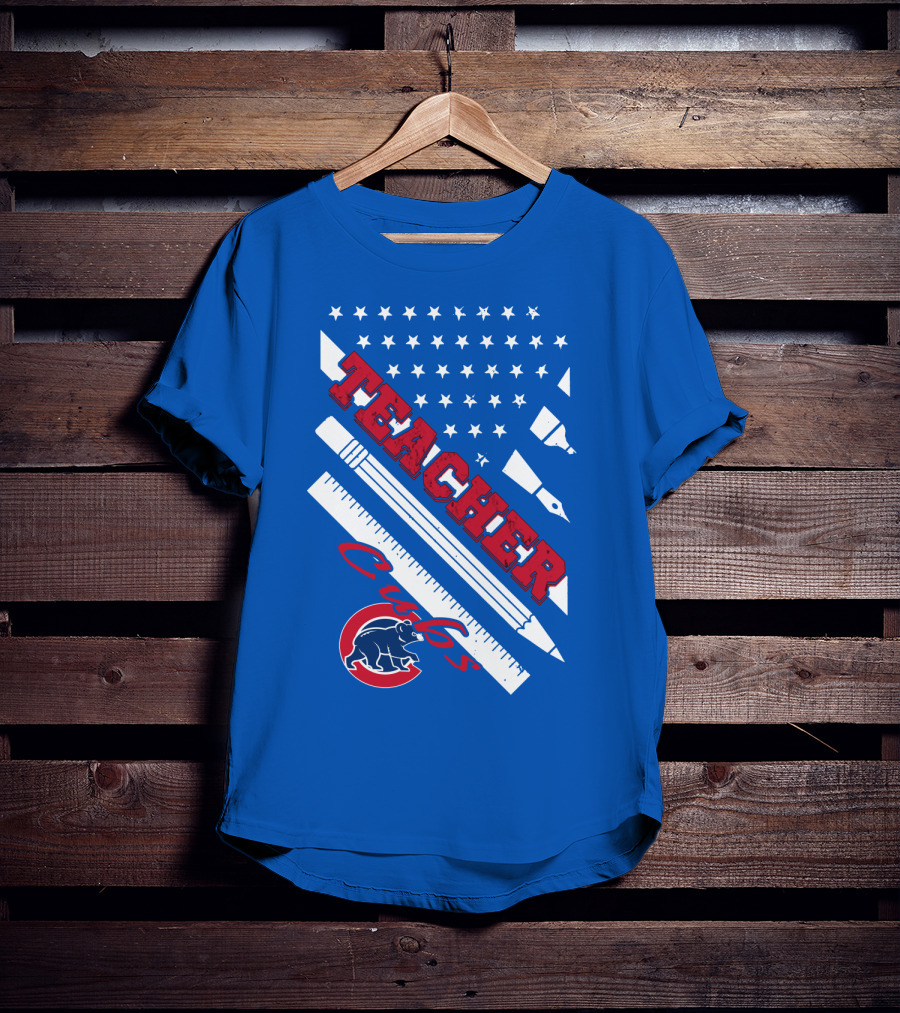 Teacher Cubs American Flag Baseball T-Shirt