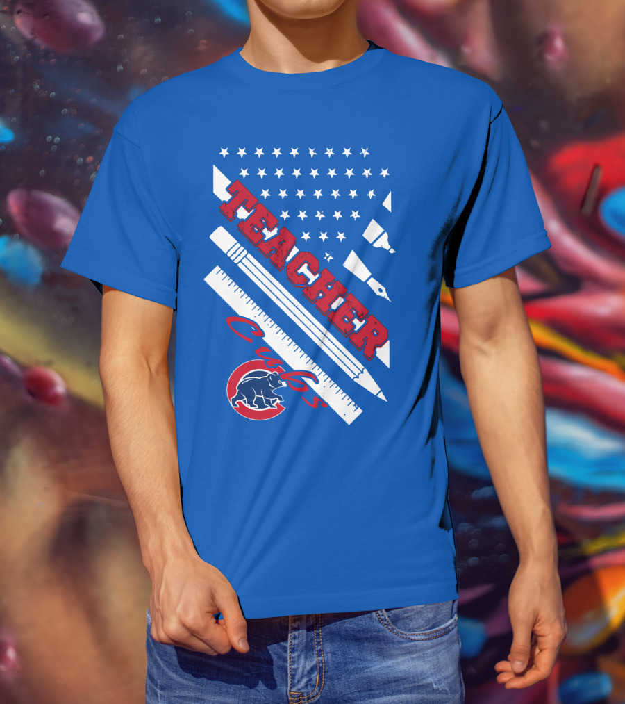 Teacher Cubs American Flag Baseball T-Shirt