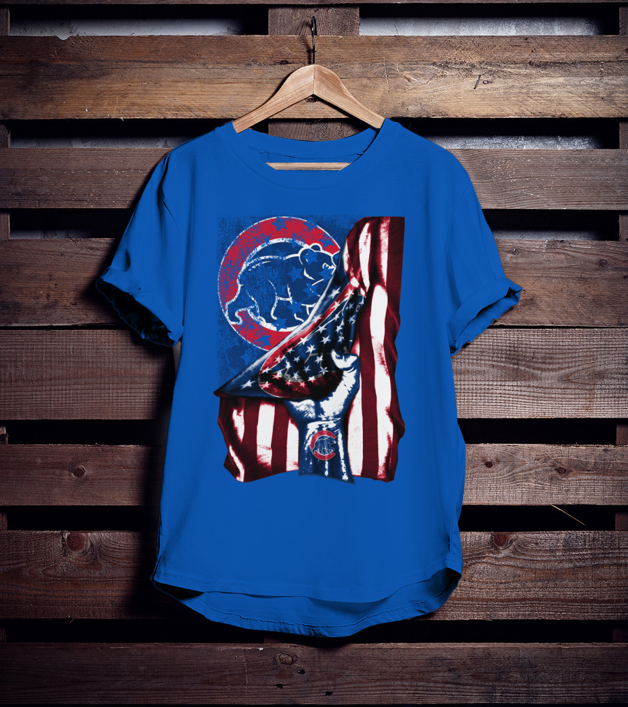 Chicago Cubs American Flag Bear Logo Fist T-Shirt