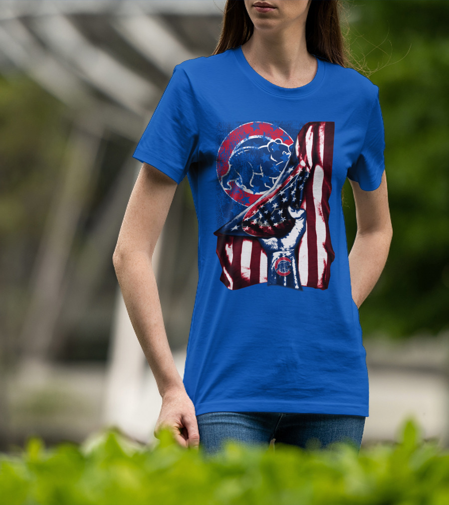 Chicago Cubs American Flag Bear Logo Fist T-Shirt