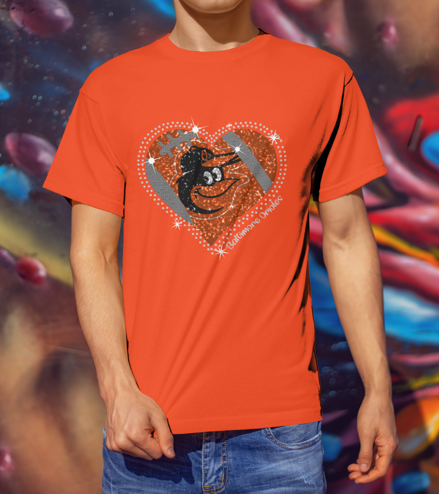 Baltimore Orioles Sparkling Heart And Baseball T-Shirt