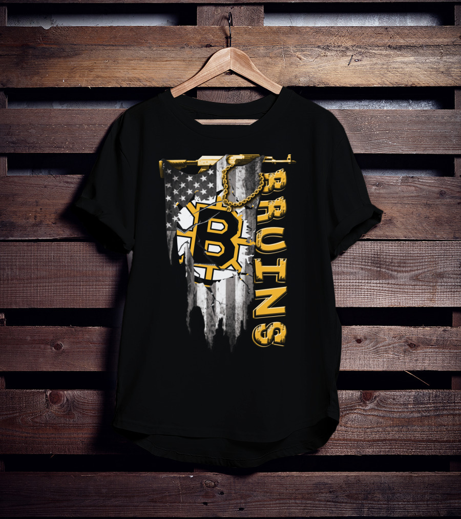 Boston Bruins American Flag Distressed Style T-Shirt