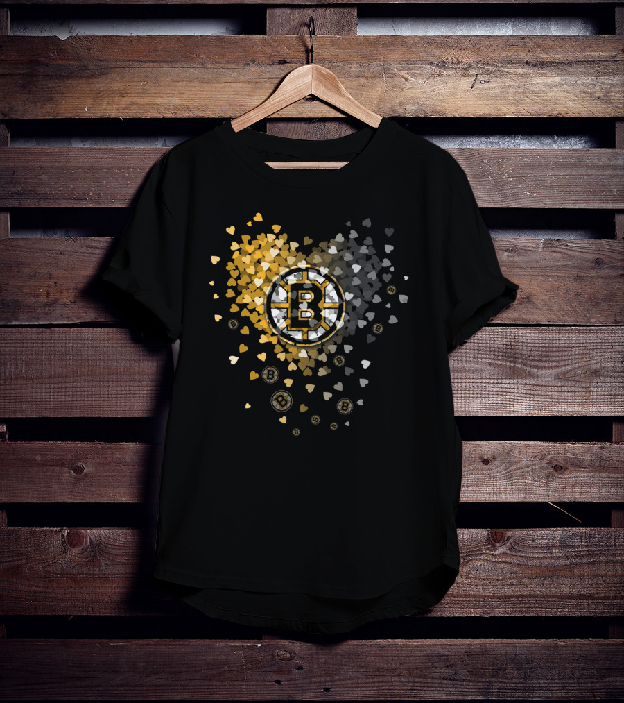 Boston Bruins Heart-Inspired Logo And Symbol Design With Colorful Hearts T-Shirt