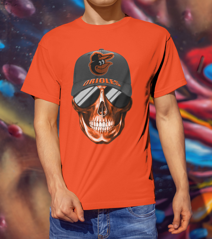 Baltimore Orioles Skull With Cap T-Shirt