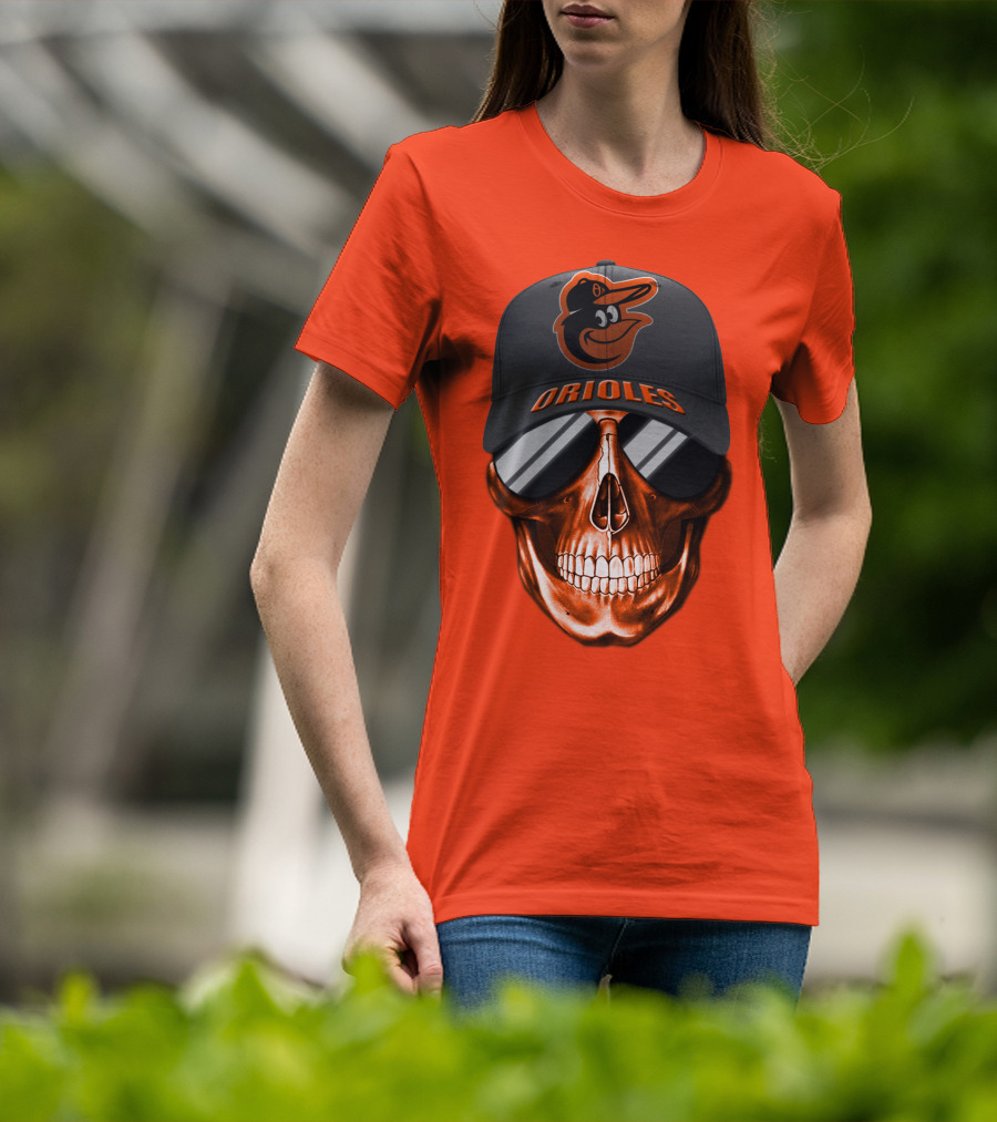 Baltimore Orioles Skull With Cap T-Shirt