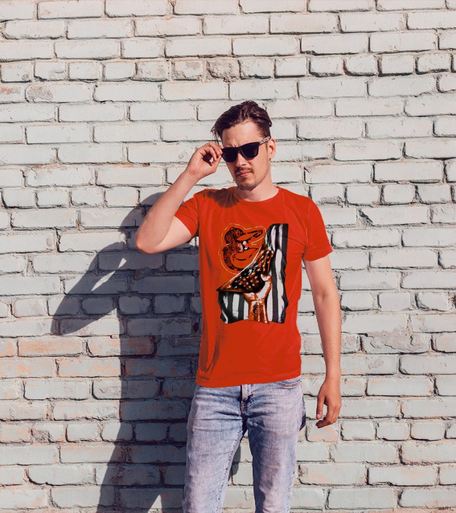 Baltimore Orioles American Flag Fist Logo On Orange T-Shirt