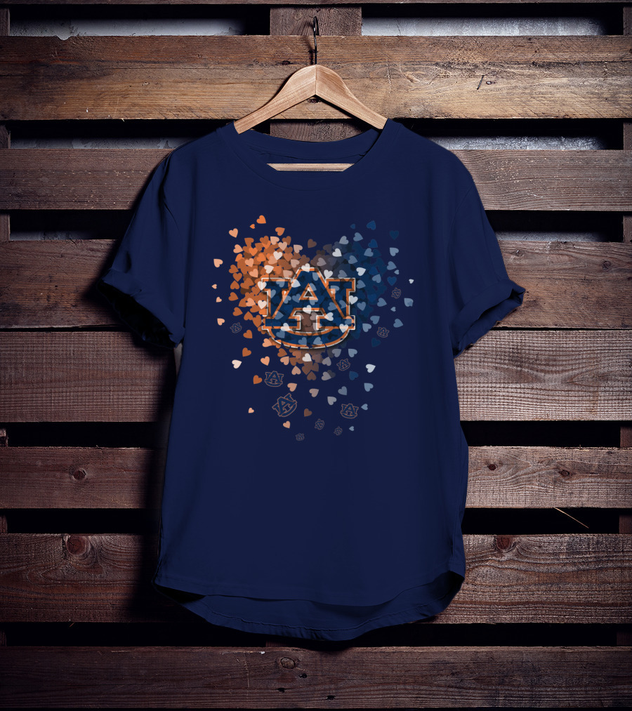 Auburn Tigers Au Logo With Orange And Blue Heart Confetti T-Shirt