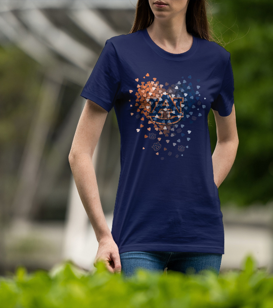 Auburn Tigers Au Logo With Orange And Blue Heart Confetti T-Shirt