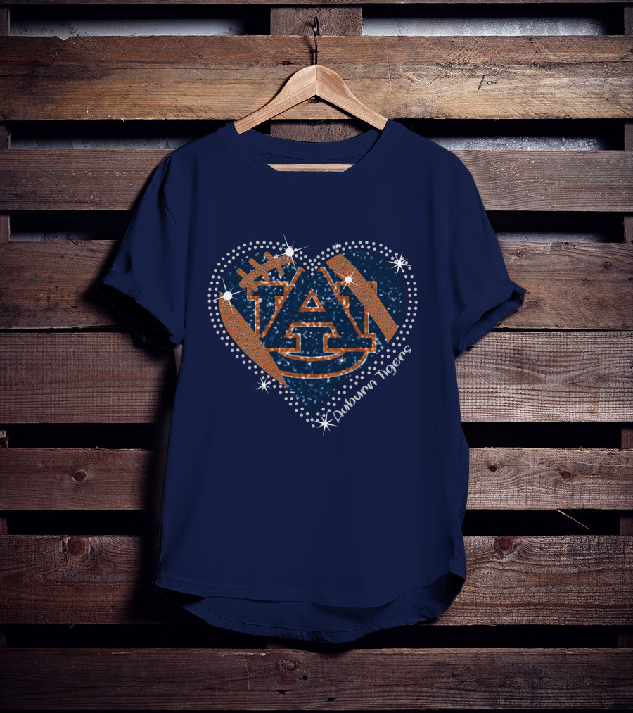 Auburn Tigers Heart With Football T-Shirt