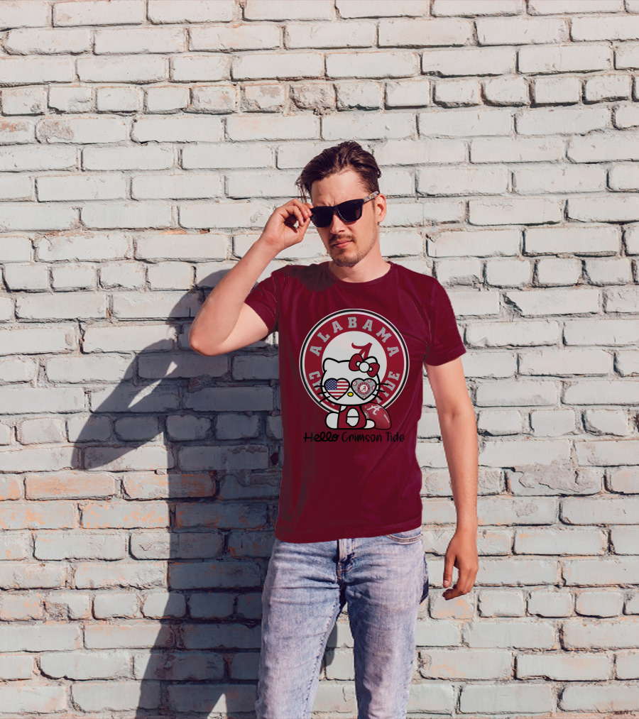 Alabama Crimson Tide Hello Crimson Tide American Flag Football T-Shirt