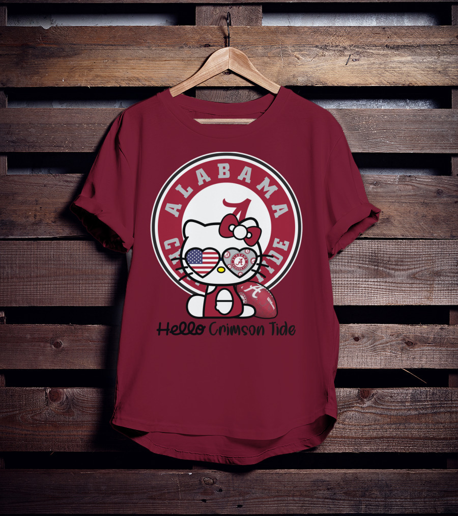 Alabama Crimson Tide Hello Crimson Tide American Flag Football T-Shirt