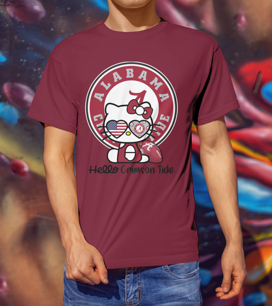 Alabama Crimson Tide Hello Crimson Tide American Flag Football T-Shirt
