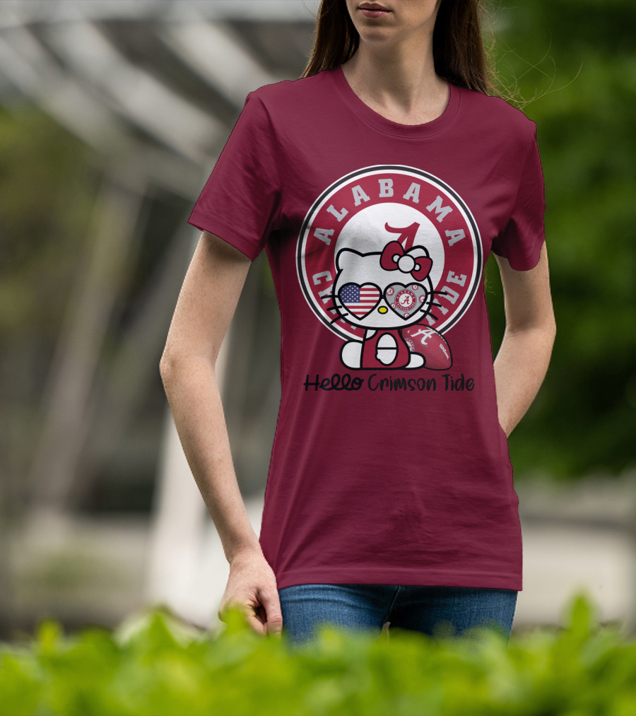 Alabama Crimson Tide Hello Crimson Tide American Flag Football T-Shirt