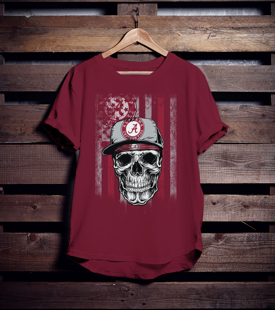 Alabama Crimson Tide Skull With Cap And Crimson T-Shirt