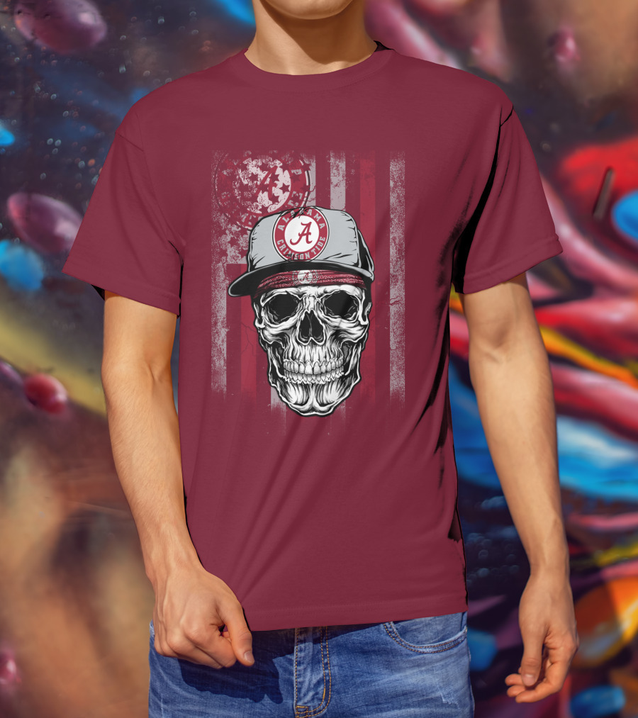 Alabama Crimson Tide Skull With Cap And Crimson T-Shirt