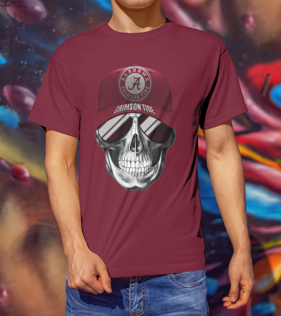 Alabama Crimson Tide Skull With Cap And Sunglasses T-Shirt