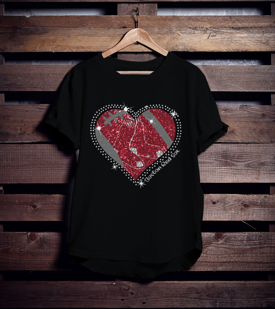 Boston Red Sox Heart With Football Elements T-Shirt