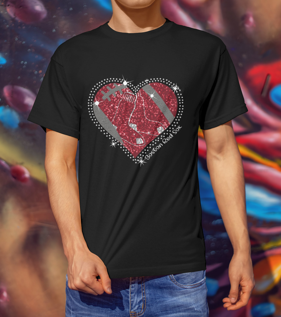 Boston Red Sox Heart With Football Elements T-Shirt