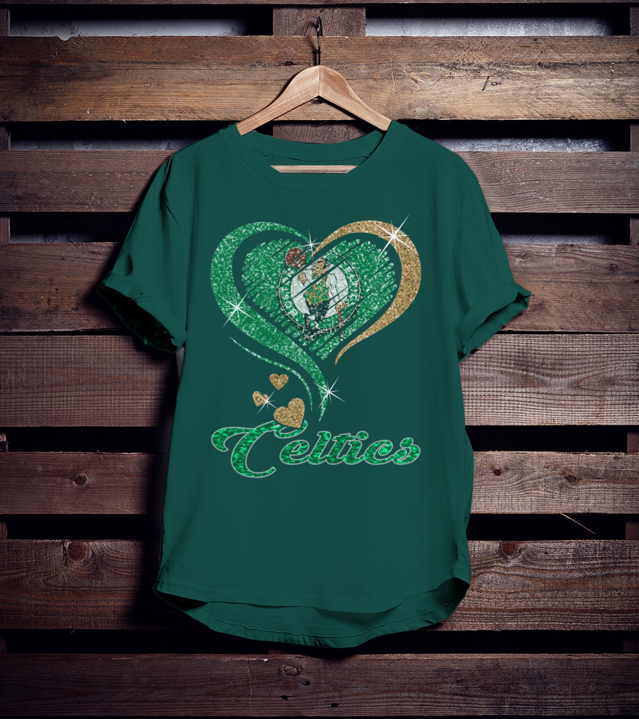 Celtics Heart Basketball Logo Sparkle T-Shirt