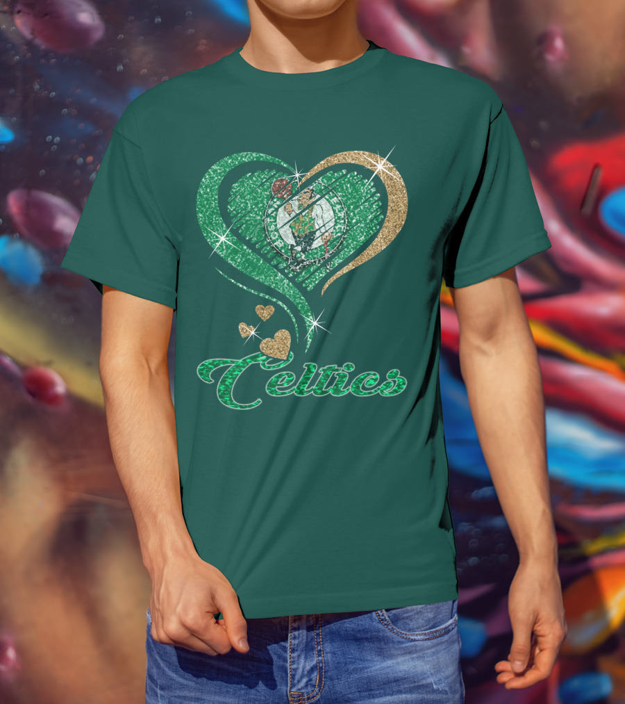 Celtics Heart Basketball Logo Sparkle T-Shirt