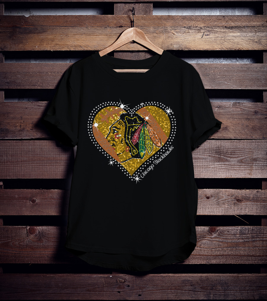 Chicago Blackhawks Heart Glitter T-Shirt