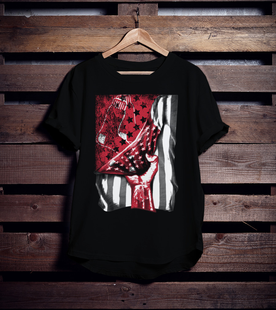 Boston Red Sox American Flag Fist Socks Stars Stripes T-Shirt