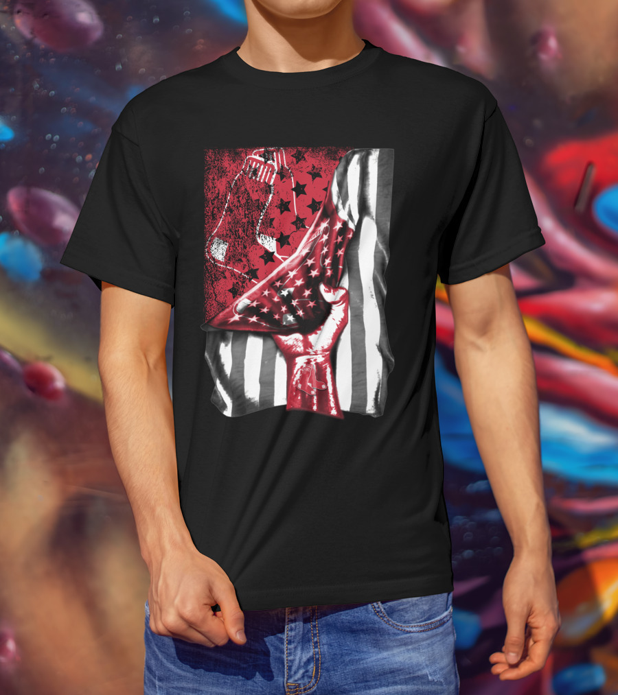 Boston Red Sox American Flag Fist Socks Stars Stripes T-Shirt