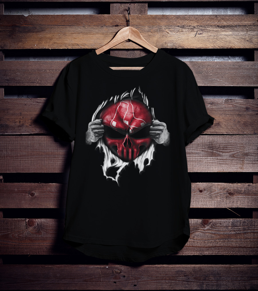 Boston Red Sox Skull Emblem With Hands Tearing T-Shirt