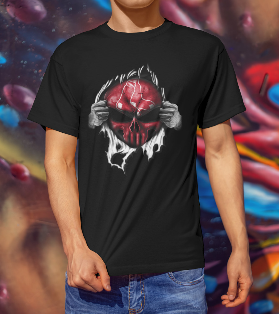 Boston Red Sox Skull Emblem With Hands Tearing T-Shirt