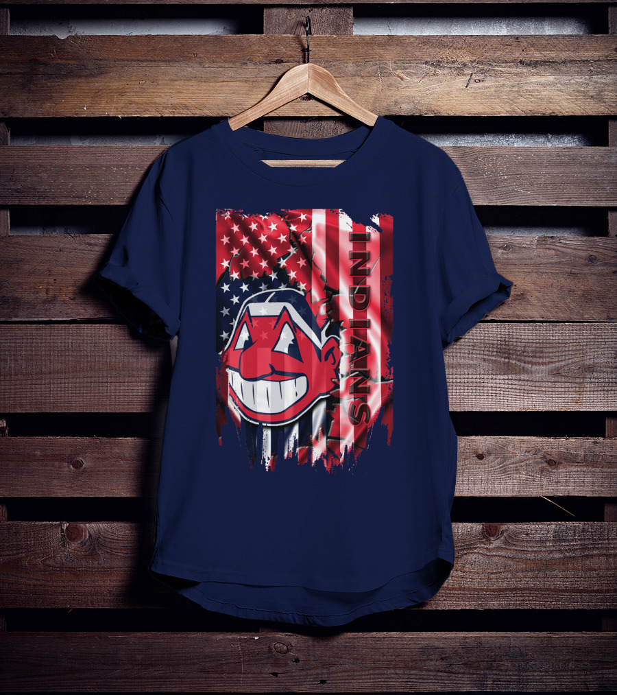 Cleveland Indians Chief Wahoo American Flag Patriotic Baseball T-Shirt