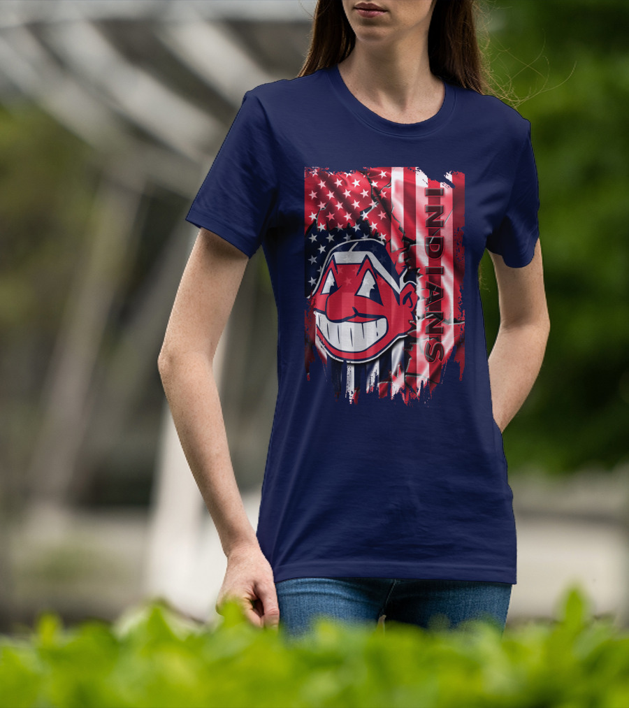 Cleveland Indians Chief Wahoo American Flag Patriotic Baseball T-Shirt