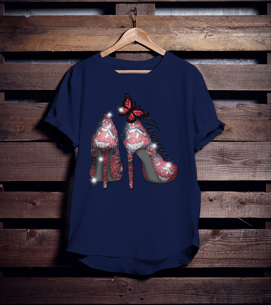 Cleveland Indians Heels With Butterfly And Baseball Motif T-Shirt