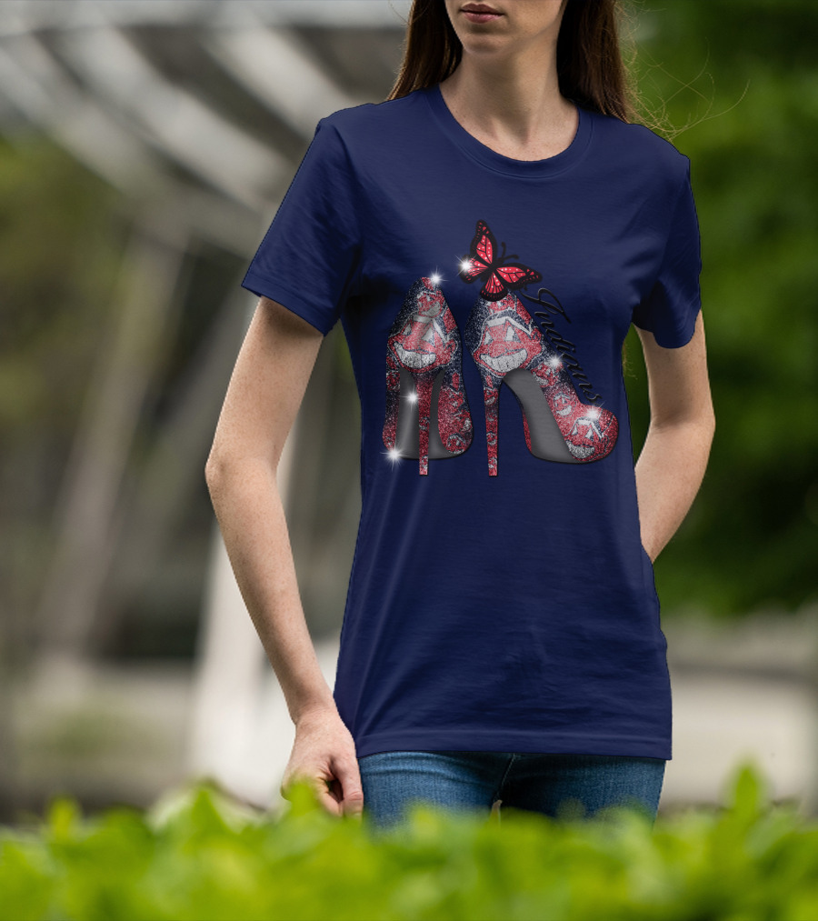Cleveland Indians Heels With Butterfly And Baseball Motif T-Shirt