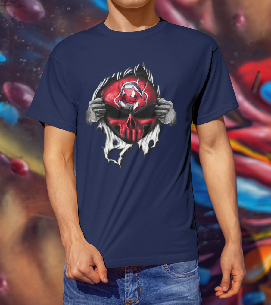Cleveland Indians Skull Mask Ripping T-Shirt