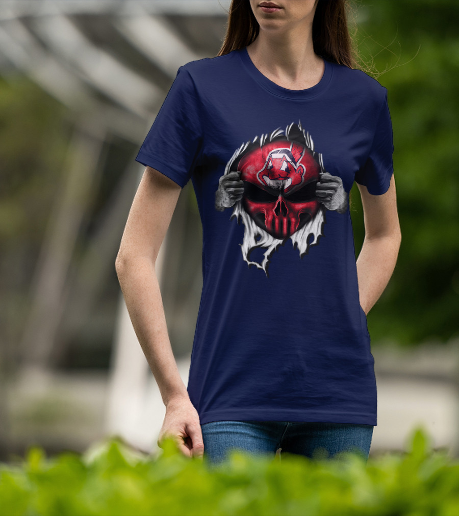 Cleveland Indians Skull Mask Ripping T-Shirt