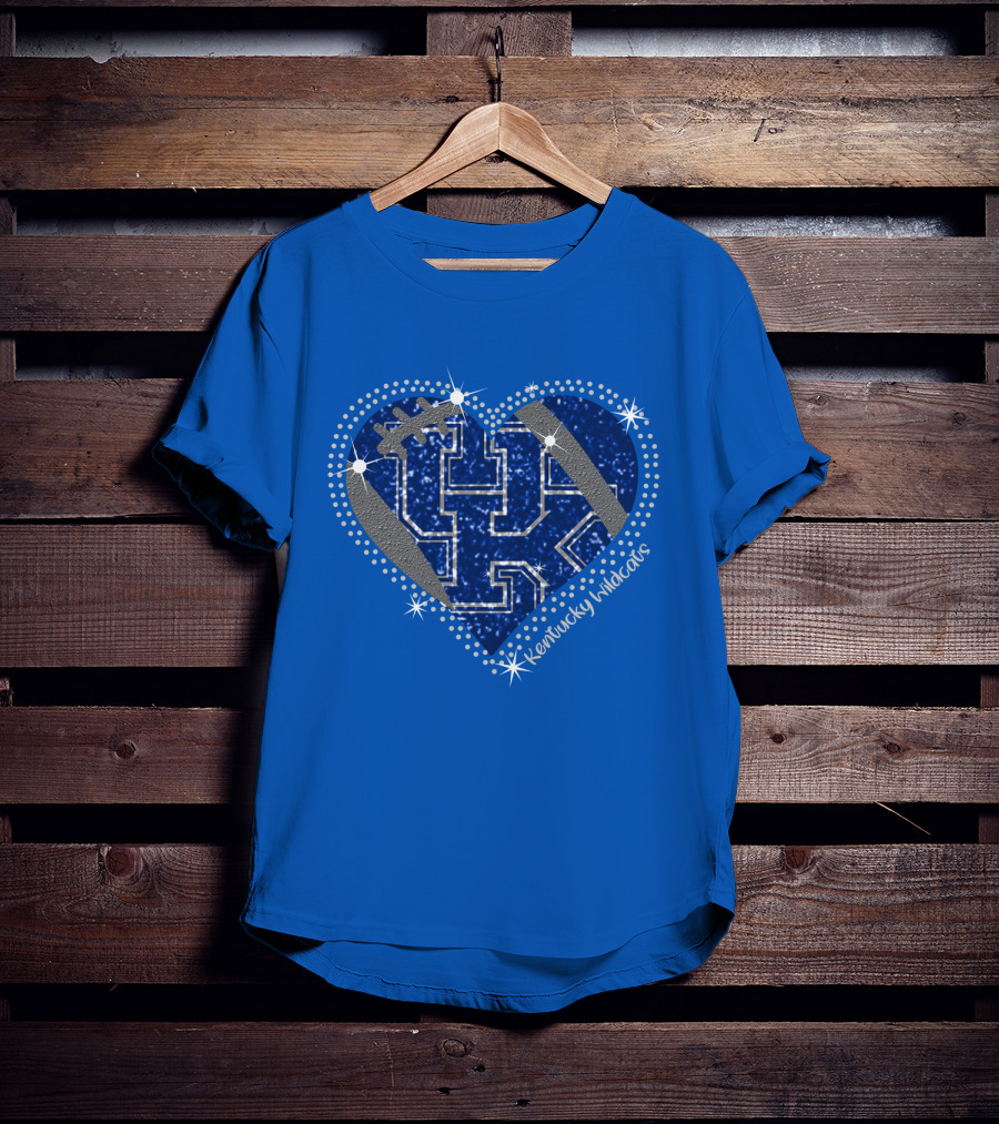 Kentucky Wildcats Heart Football Logo Sparkle Blue T-Shirt