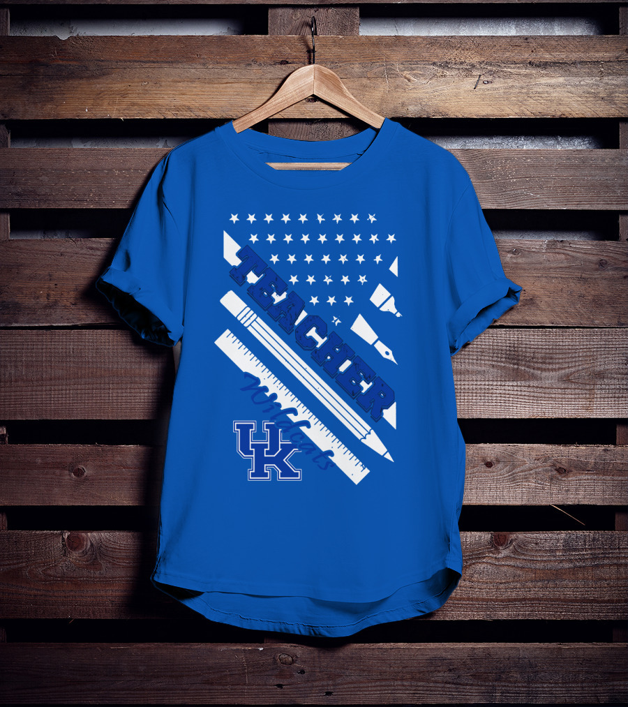 Teacher Wildcats Uk Logo With Stars And Pencils T-Shirt