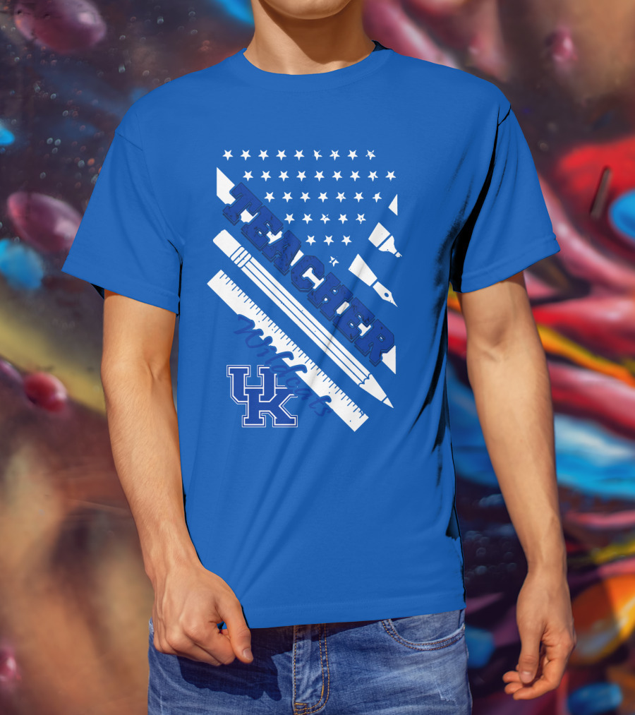 Teacher Wildcats Uk Logo With Stars And Pencils T-Shirt