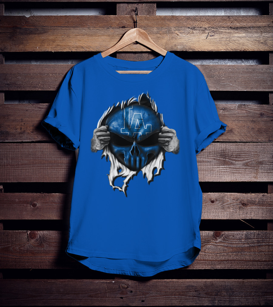 Los Angeles Dodgers LA Blue Skull Hands Peeling T-Shirt