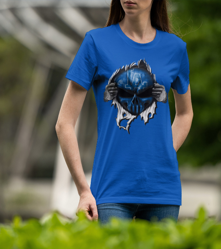 Los Angeles Dodgers LA Blue Skull Hands Peeling T-Shirt