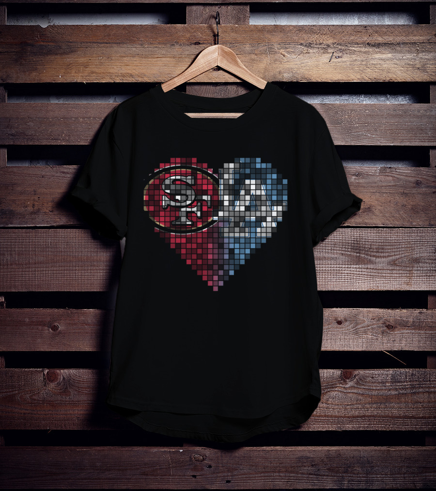 Ttr 002 San Francisco 49ers Los Angeles Dodgers Heart Pixel Mosaic T-Shirt