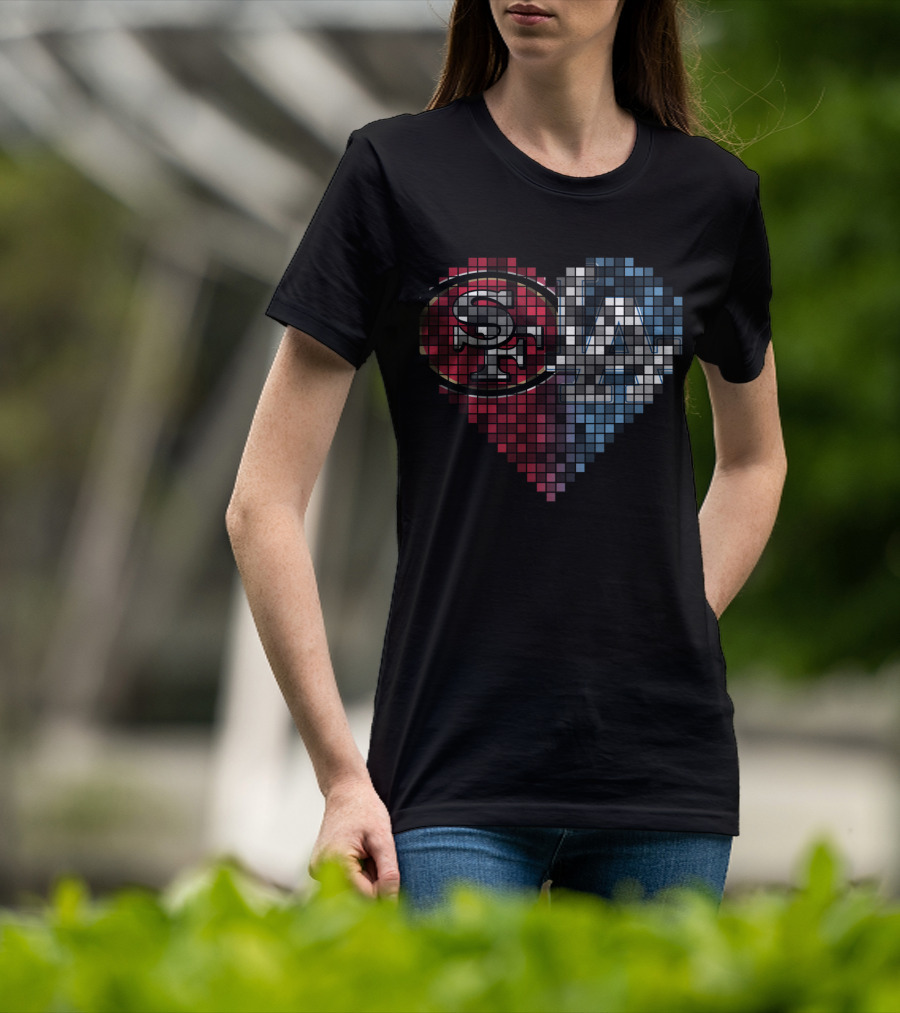 Ttr 002 San Francisco 49ers Los Angeles Dodgers Heart Pixel Mosaic T-Shirt
