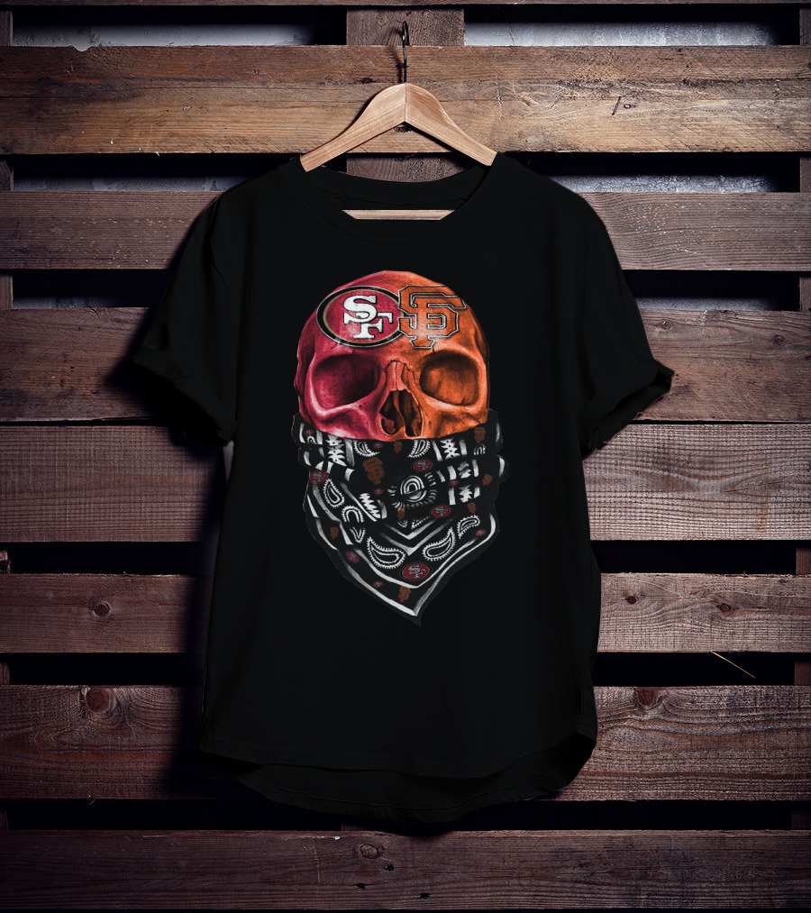 Sf Giants And 49ers Skull Bandana Art T-Shirt