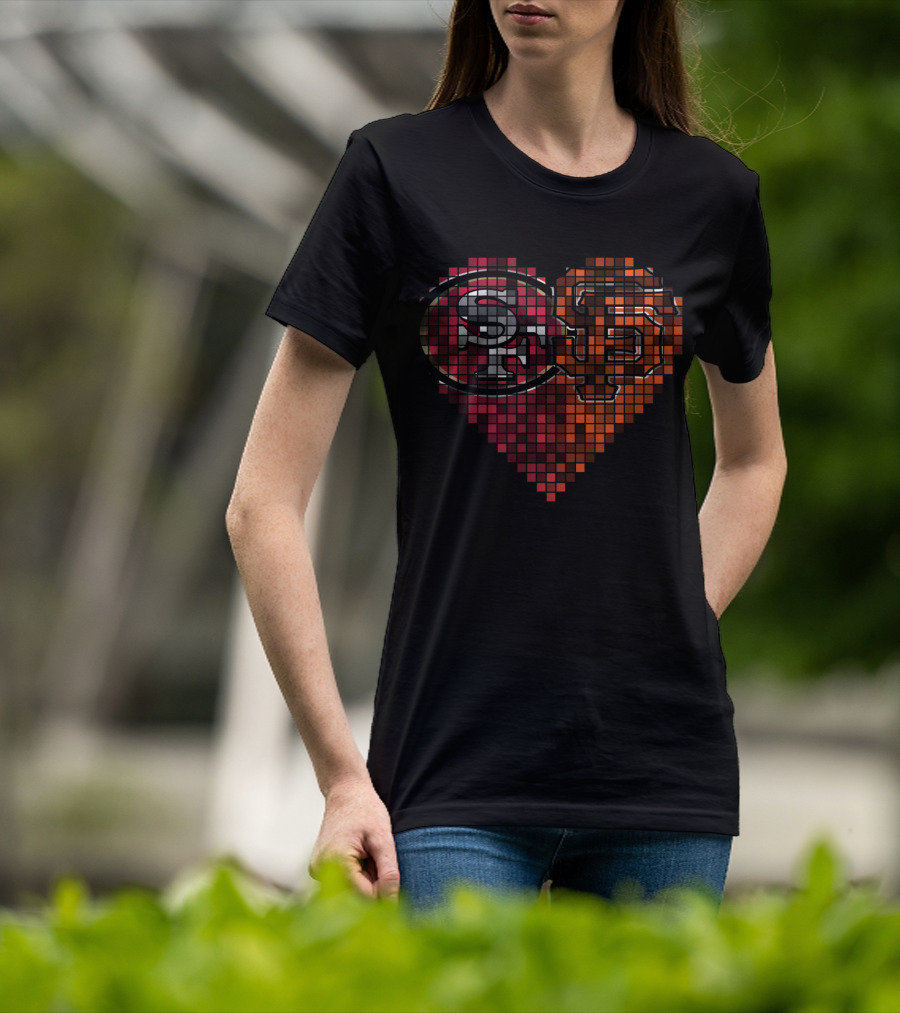 Ttr 003 Sf Giants 49ers Heart Pixel Art T-Shirt