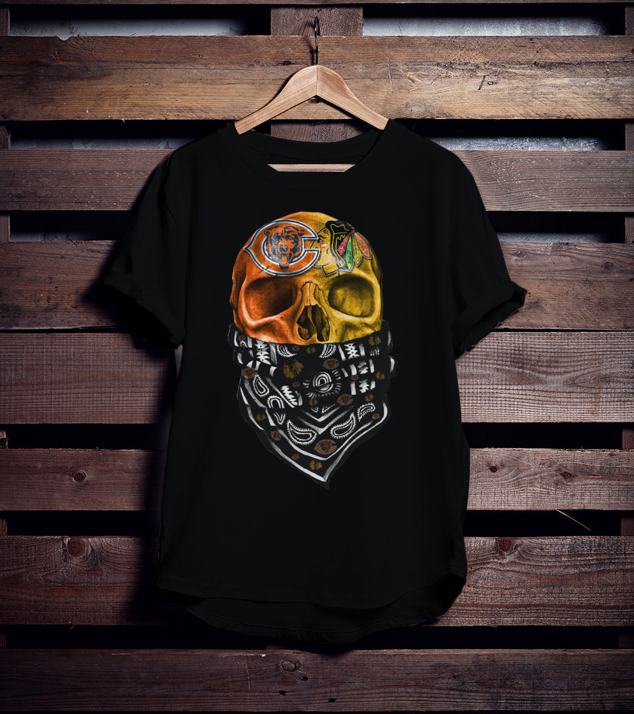Chicago Bears And Blackhawks Skull Bandana T-Shirt