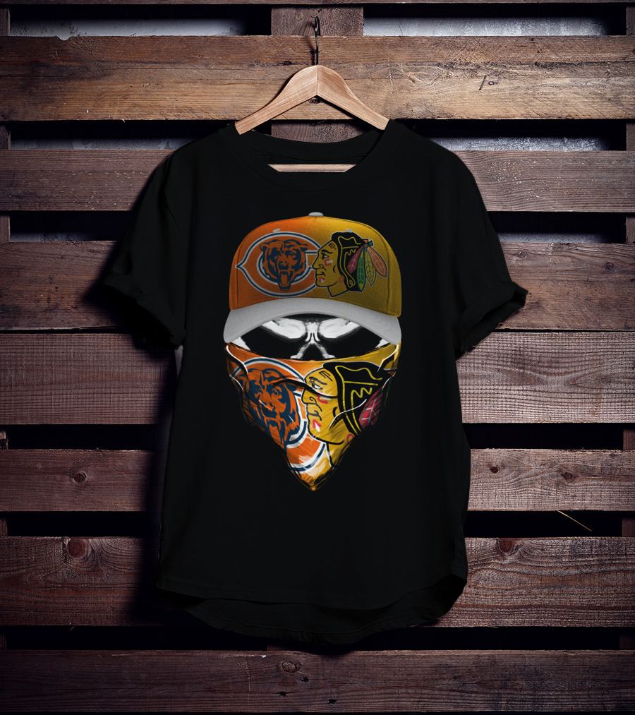 Chicago Bears Blackhawks Cap And Bandana Crossover T-Shirt