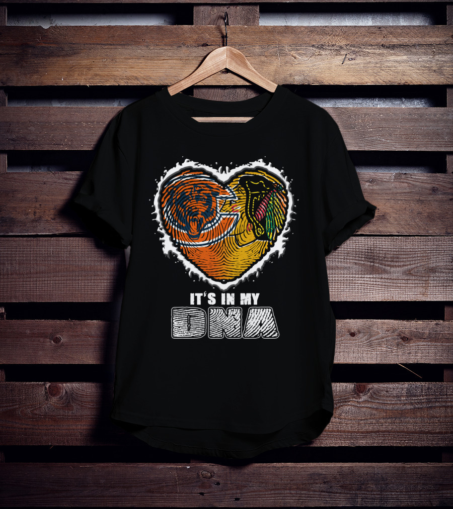 It’s In My Dna Chicago Bears Blackhawks Fingerprint Heart T-Shirt