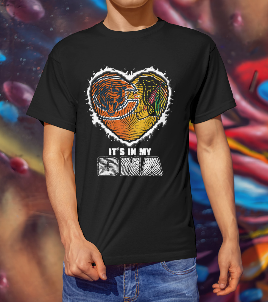 It’s In My Dna Chicago Bears Blackhawks Fingerprint Heart T-Shirt